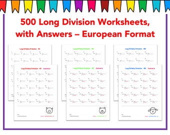 500 Math Drills - Long Division Worksheets - European, French (with Answers)