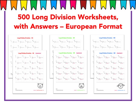 500 math drills long division worksheets european french etsy