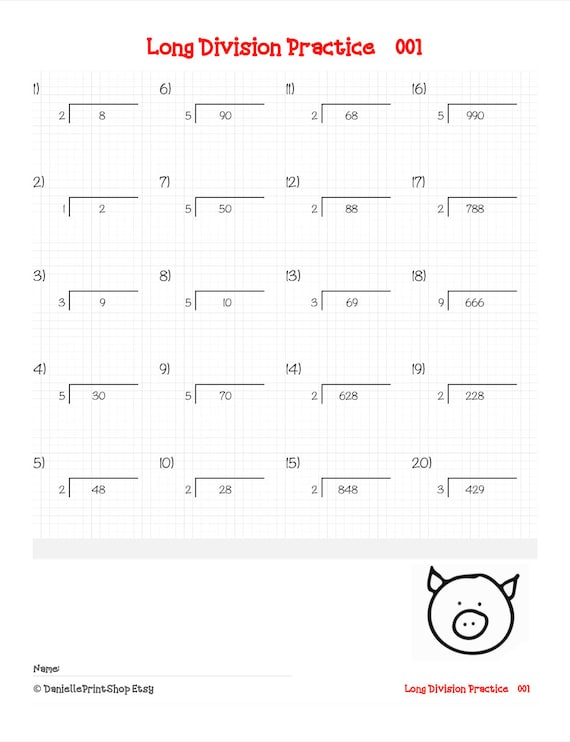 500 math drills long division worksheets with answers etsy