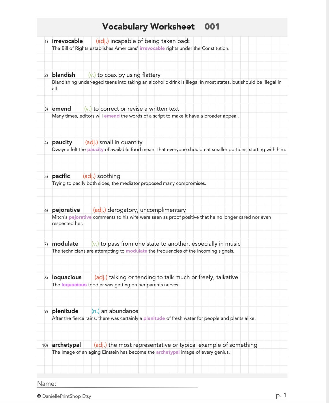 1000 High School SAT Vocabulary Words Worksheets and Etsy