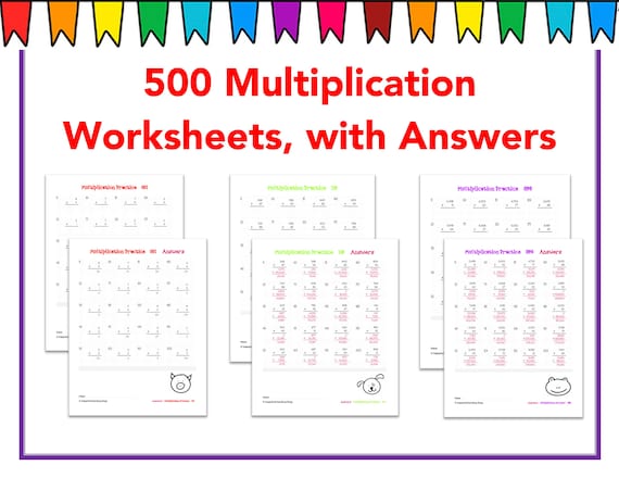 500 math drills multiplication worksheets with answers etsy