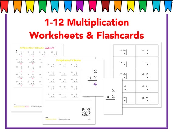 1 12 multiplication practice worksheets flashcards etsy