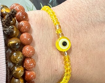 Yellow Evil Eye Glass Bracelet | Friendship | Happiness | Positive Energy | Protection