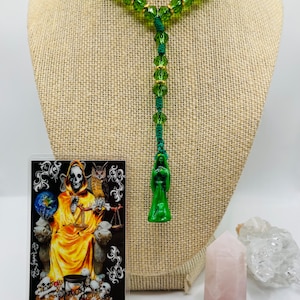 Holy Death Green Glass Rosary/ Santa Muerte Green Glass Rosary