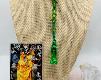 Holy Death Green Glass Rosary/ Santa Muerte Green Glass Rosary