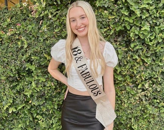 18th Birthday Sash, Happy 18th Birthday , 18th Birthday party, Birthday Girl Sash, Birthday Gift Sash.  Gold and black birthday sash.