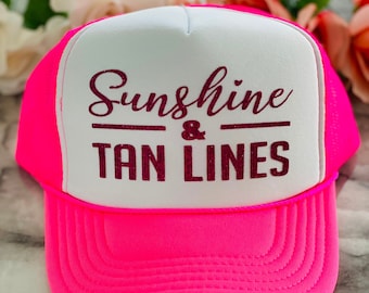 Sunshine And Tan Lines Trucker hat, Lake Hat, River Hat, Girls Trip, Best Friend Gift, Trucker Hat, Beach Trip, Family Vacation Hat.