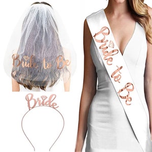Bride to be Set, 3 pack Bride to Be Sash & Headband Tiara and Shoulder Length Veil, Bachelorette Party, Bridal shower gift, 3 color choices