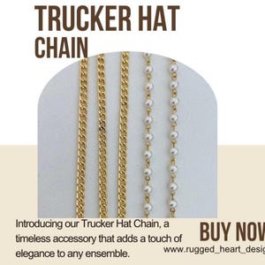Trucker Hat Chain, Unique Accessory, Trendy Hat Chain, Gold Hat Chain, Pearl Hat Chain.