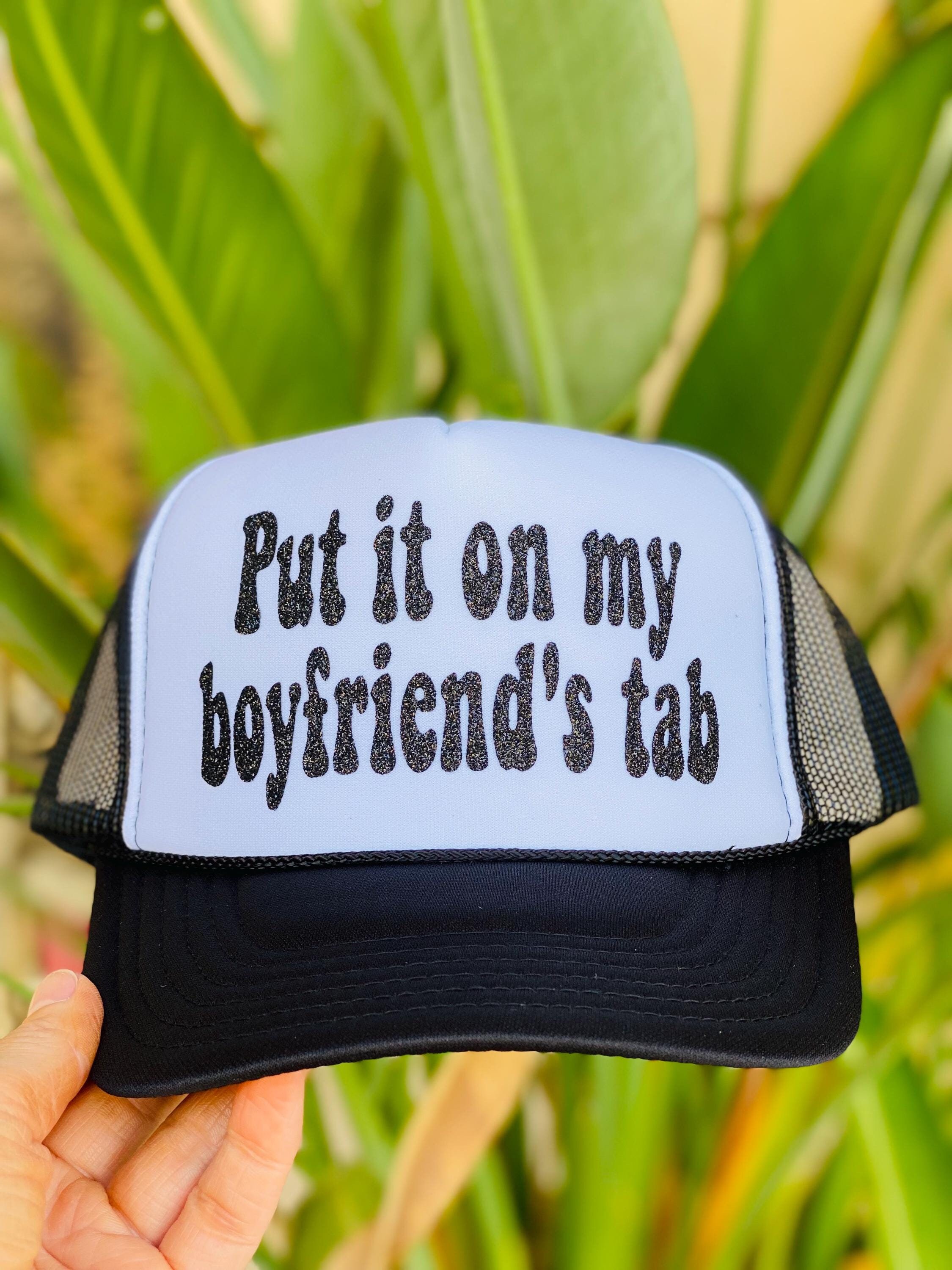 “Put It On My Boyfriend’s Tab” Hat – Tan & Green Funky Junque Trucker Hat – Vintage Two-Tone Snapback  main image 2