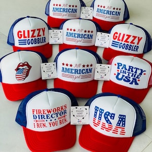 4th of July, USA, American Flag, Independence Day, Memorial Day, Red, White & Blue, Merica, All American Girl, Glizzy Gobbler, Labor Day Hat