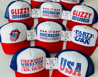 4th of July, USA, American Flag, Independence Day, Memorial Day, Red, White & Blue, Merica, All American Girl, Glizzy Gobbler, Labor Day Hat