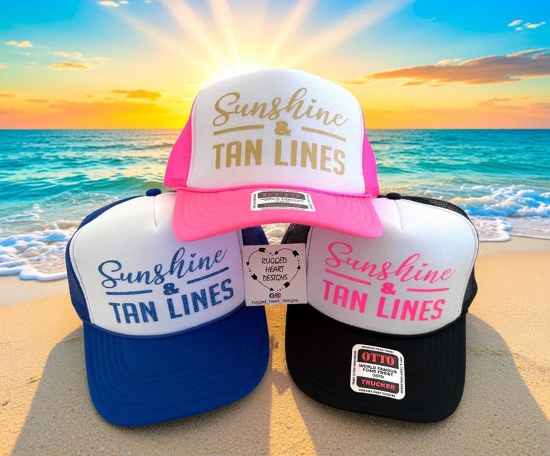 Gorra de camionero con líneas de sol y bronceado, gorra de lago, gorra de río, viaje de chicas, regalo para mejor amiga, gorra de camionero, viaje a la playa, gorra de vacaciones familiares. imagen 20