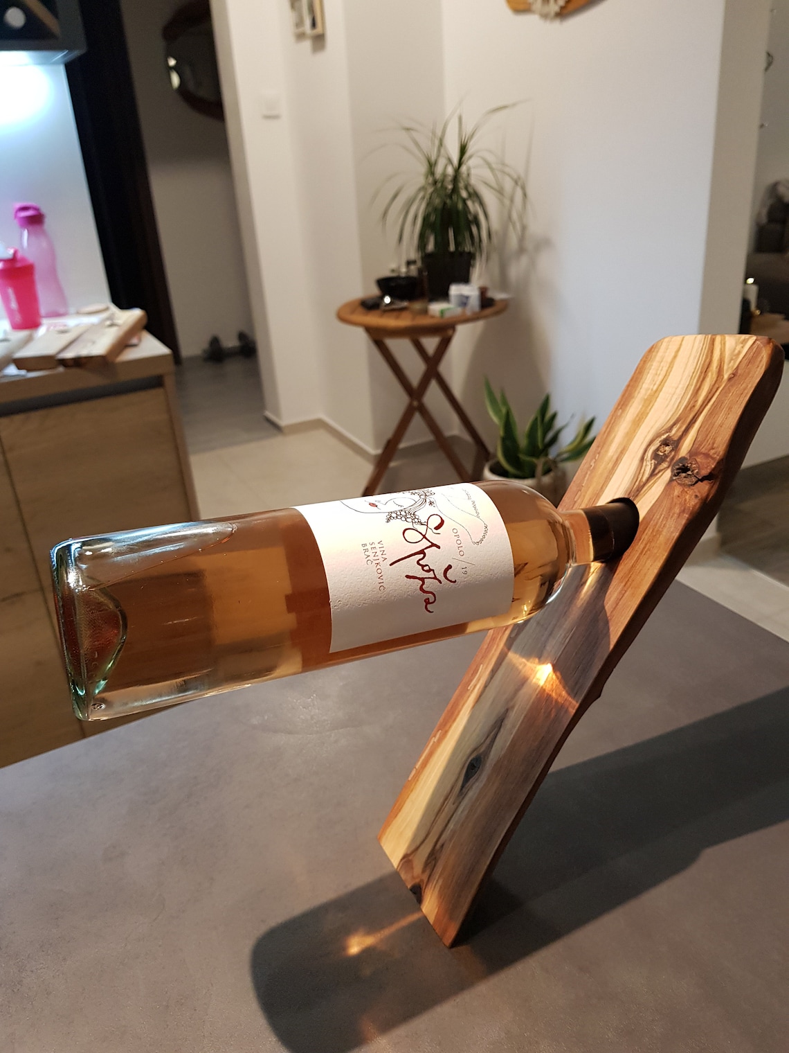 Olive Wood Single Wine Bottle Holder Etsy