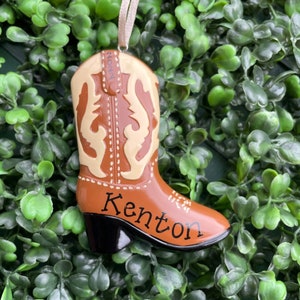 COWBOY BOOT Ornament  | Hand Personalized • Ceramic • Family Gift • Christmas Ornament Handwritten • Tree Ornament • Little Boy Ornament