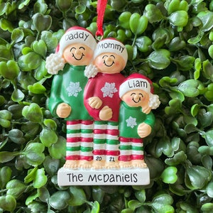 3 - CHRISTMAS PAJAMAS Ornament | Family of Three Ornament Hand Personalized • Christmas Ornament Handwritten • Family Grandkids Ornament