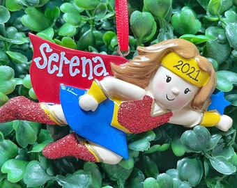 SUPERHERO - WOMAN Ornament | Personalized SuperHero Ornament • Ceramic Christmas Ornament • Handwritten • Superhero Little Boy Ornament