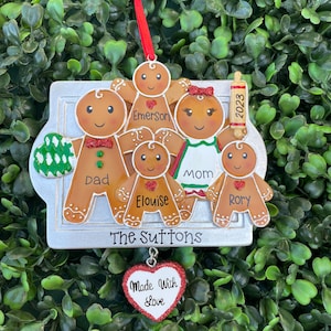 5 - MADE with LOVE GINGERBREAD Family Ornament | Hand Personalized • Ceramic • Family Gift • Christmas Ornament Handwritten • Tree Ornament