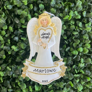 ANGEL - FEMALE Ornament | Hand Personalized • Ceramic • Christmas Ornament Handwritten • Tree Ornament • Angel Gift for Grandmother Ornament