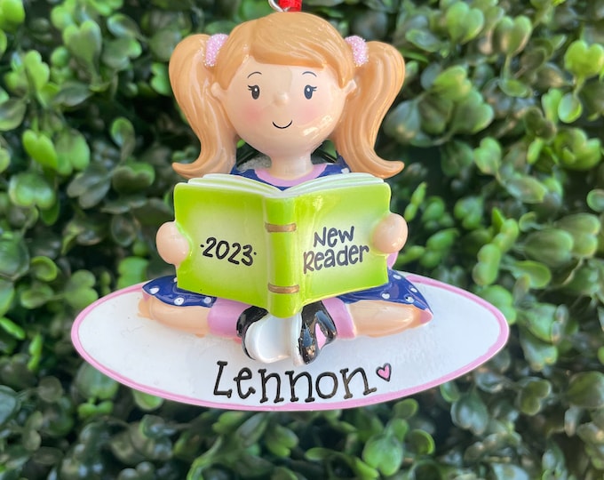 GIRL READING Ornament Hand Personalized Ceramic Family Gift Christmas