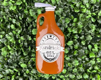 Ozdoba PIWNY GROWLER | Personalizowana ręcznie • Ceramiczna • Ozdoba świąteczna z napisem ręcznym • Ozdoba choinkowa • Prezent dla miłośnika piwa browarniczego