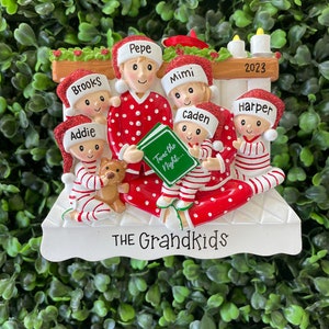 6 - READING IN BED Family Ornament | Family of Six Ornament • Personalized • Christmas Ornament Handwritten • Family Grandkid Ornament