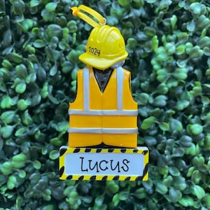 CONSTRUCTION VEST Ornament | Hand Personalized • Ceramic • Family Gift • Christmas Ornament Handwritten • Ornament Tree • Boy Ornament