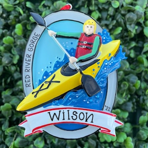 KAYAKING OrnamentHand Personalized • Ceramic • Christmas Ornament Handwritten • Tree Ornament •  Outdoor Water Sports Adrenaline Junkie