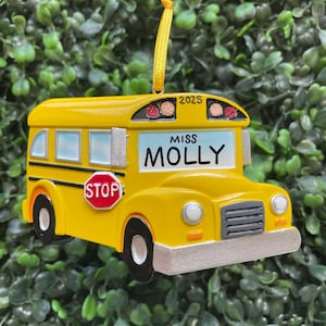 SCHOOL BUS Ornament | Hand Personalized • Ceramic • Christmas Ornament Handwritten • Tree Ornament • School Bus Driver • Bus Stop Ornament