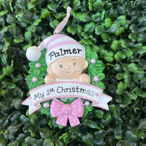 BABY IN WREATH - Pink Ornament