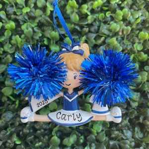 CHEERLEADER - BLUE Ornament | Hand Personalized • Ceramic • Christmas Ornament Handwritten • Tree • Little Girl Ornament • Cheerleader Gift