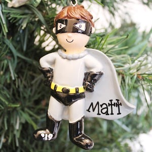 SUPERHERO Ornament | Personalized SuperHero Ornament • Ceramic Christmas Ornament • Handwritten • Superhero Little Boy Ornament • Little Boy