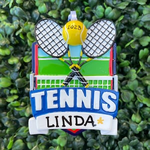TENNIS SHIELD Ornament | Personalized Tennis Ornament • Ceramic Ornament Handwritten • Tennis Partner Ornament • Tennis Player Gift