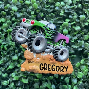MONSTER TRUCK Ornament | Hand Personalized • Ceramic • Kid Gift • Christmas Ornament Handwritten • Tree Ornament • Little Boy Ornament