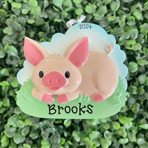 PIG - CUTESY Ornament | Personalized Name Ornament • Ceramic Christmas Ornament Handwritten • Tree Ornament •  Gift for Little Boy Girl