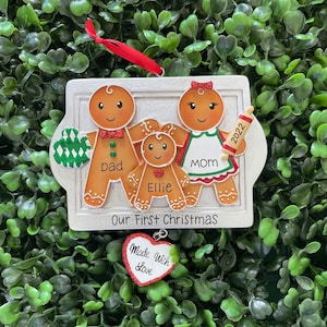 3 - MADE with LOVE GINGERBREAD Family Ornament  | Hand Personalized • Ceramic • Family Gift • Christmas Ornament Handwritten • Tree Ornament