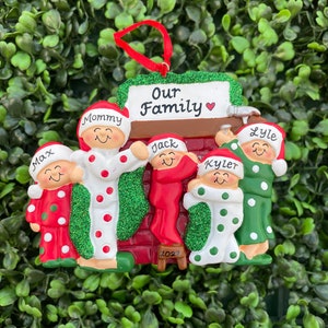 5 - HANGING STOCKINGS Ornament | Hand Personalized • Ceramic • Kid Gift • Christmas Ornament Handwritten • Tree Ornament • Grandkids Gift