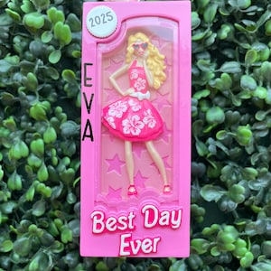 BEST DAY EVER Pink Doll Box Ornament | Personalized Hot Pink Little Girl Christmas Ornament • Playing Dolls Ornament • Dream Car