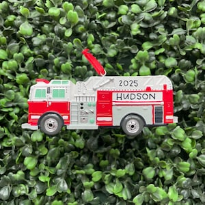 FIRETRUCK Ornament | Hand Personalized • Ceramic • Family Gift • Christmas Ornament Handwritten • Tree Ornament • Little Boy Ornament