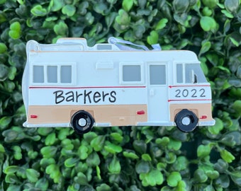 RV CAMPER OrnamentHand Personalized • Ceramic • Christmas Ornament Handwritten • Tree Ornament •  Annual Favorite Camping RV Family Gift