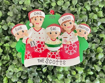 5 - MOVIE NIGHT Family Ornament | Hand Personalized • Ceramic • Family Gift • Christmas Ornament Handwritten • Tree Ornament
