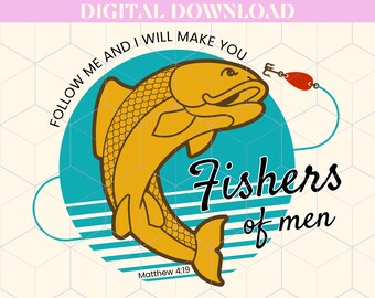 Fisher of Men PNG per la stampa a sublimazione, disegni di magliette cristiane, disegni di streetwear cristiani, PNG religiosi, design di magliette delle Scritture