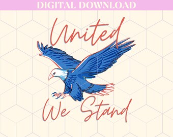 Design di t-shirt con aquila rossa, bianca e blu per la stampa, design di sublimazione PNG, grafica della maglietta United We Stand, design di sublimazione stampabile