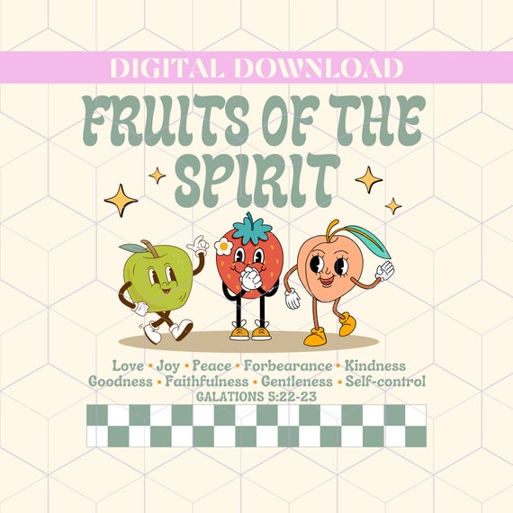 Fruits of The Spirit PNG Sublimation Design, Printable Christian T-shirt Design, Graphics For Printing, Retro DTF Design For Christian Women
