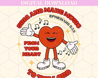 Canta e fai musica, design per maglietta del coro di lode cristiana PNG per stampa a sublimazione, PNG in stile retrò per stampa su maglietta, download digitale