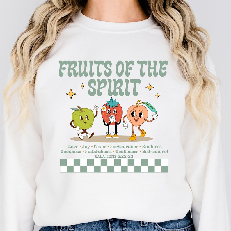 Andens frukter PNG sublimeringsdesign, utskrivbar kristen t-shirtdesign, grafik för tryck, retro DTF-design för kristna kvinnor bild 2