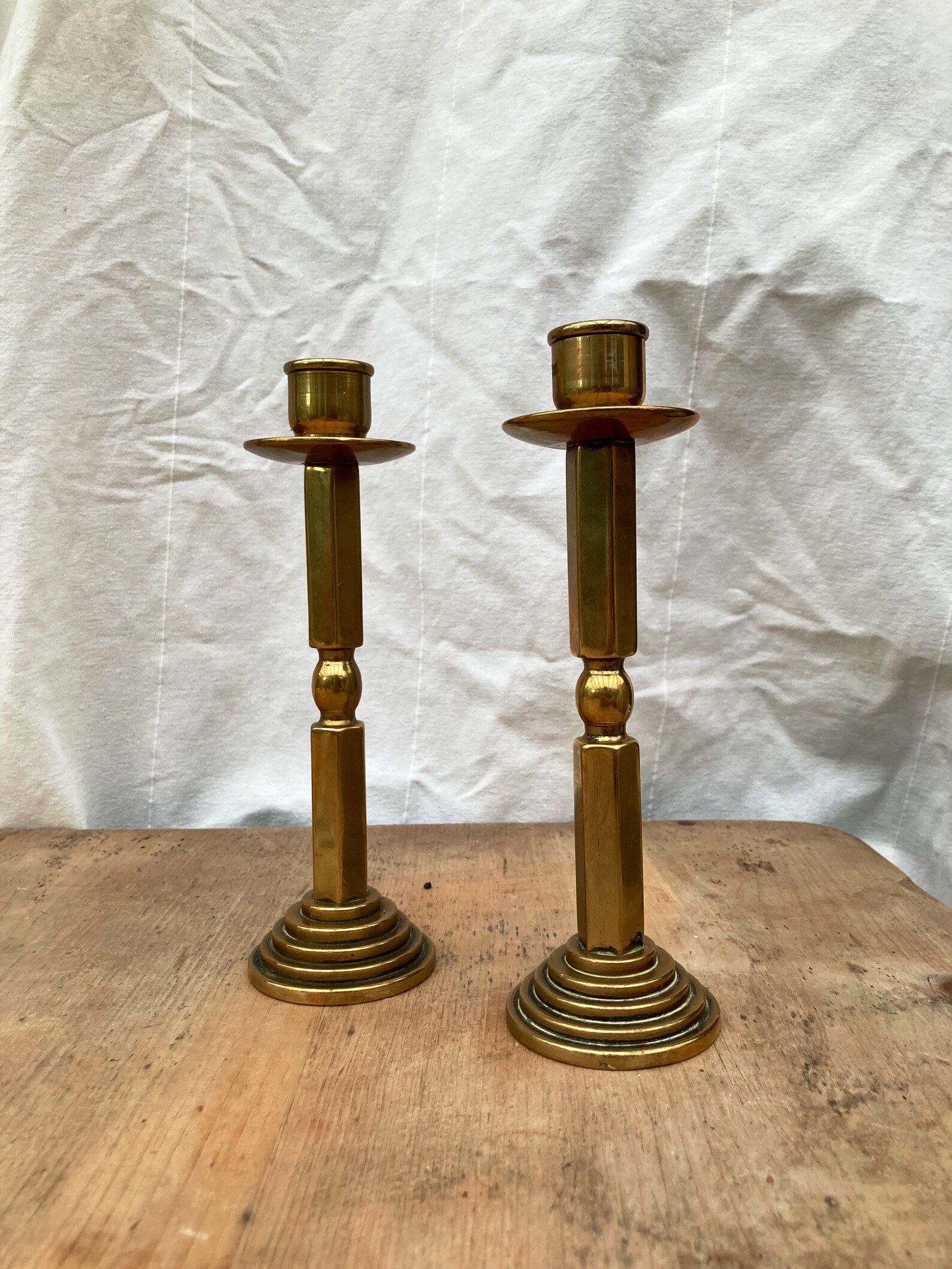 Vintage Art Deco solid brass candlesticks Retro Deco brass Etsy