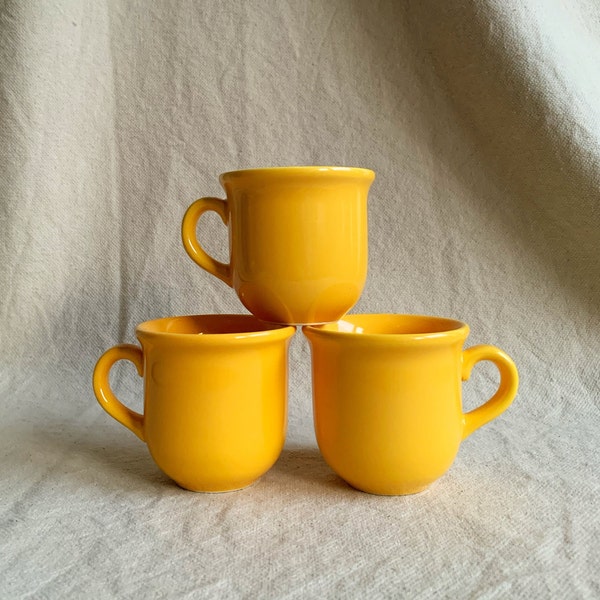 Trio of sunshine yellow cups | Retro yellow ceramic cups | 90s yellow cups