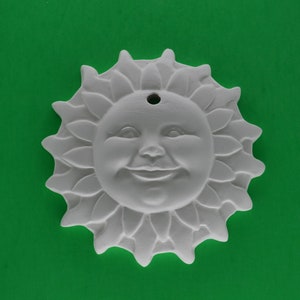 Large Sun Smiling, Ceramic Bisque Unpainted Ready to Paint DIY