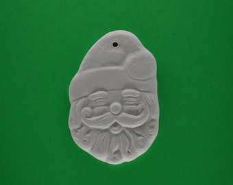 Big Holiday Santa Christmas Ornament. Ceramic Bisque Unpainted Ready to Paint DIY